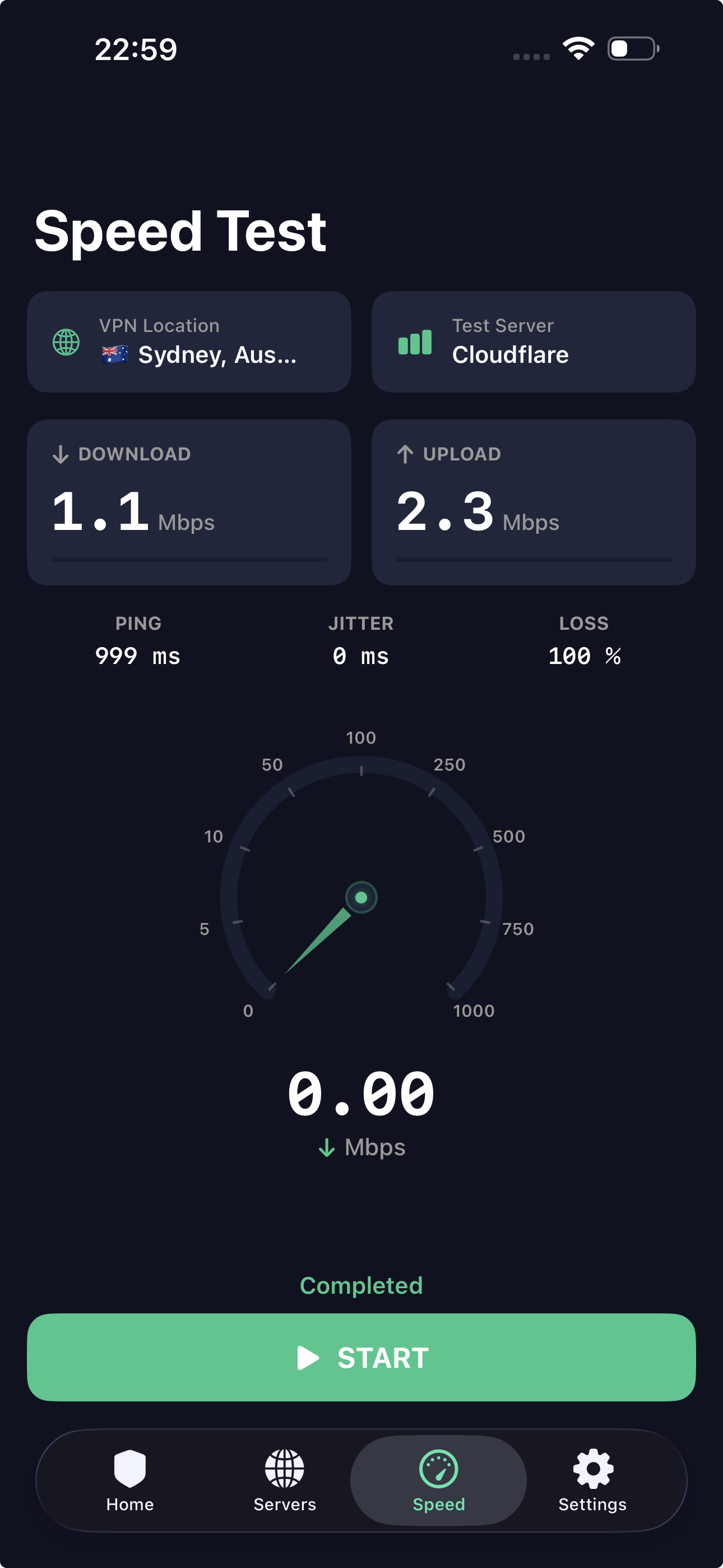 Mezi VPN iOS - Speed Test